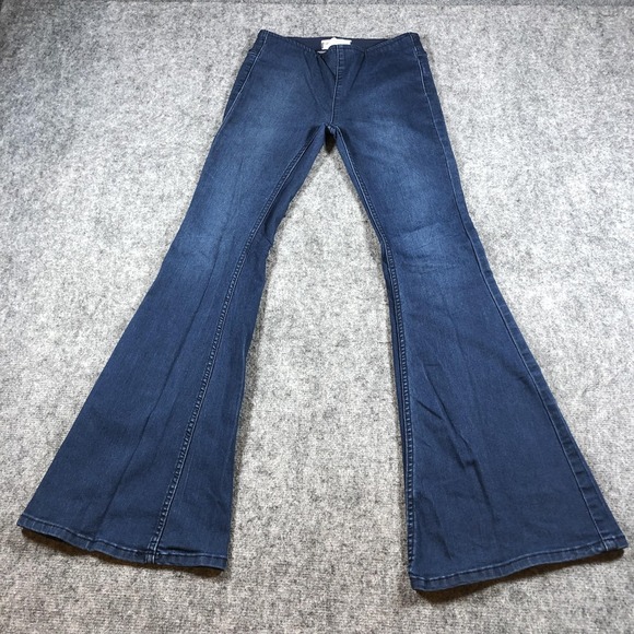 Free People Jeans Womens 25 Blue Super Flare Bell Bottom High Rise Stretch Boho - Picture 1 of 8